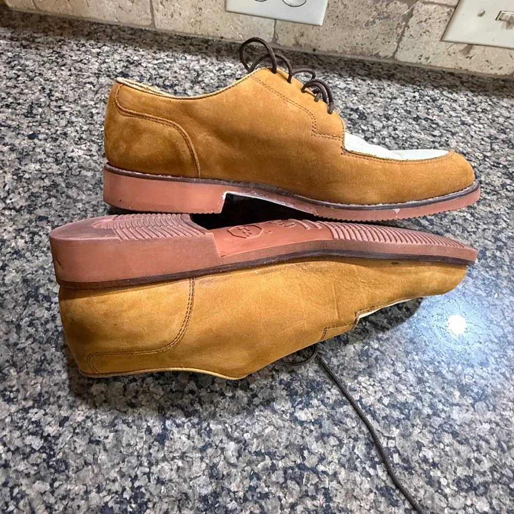 Cole Haan Mens 8.5 Two Tone Suede Leather Buck Oxfords Tan‎ Cream Made in USA